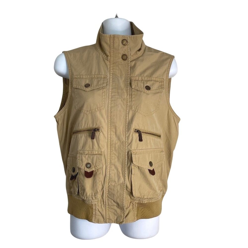 VTG Lauren Ralph Lauren P/M Tan Safari Style Vest Utility Vest Cargo Pockets